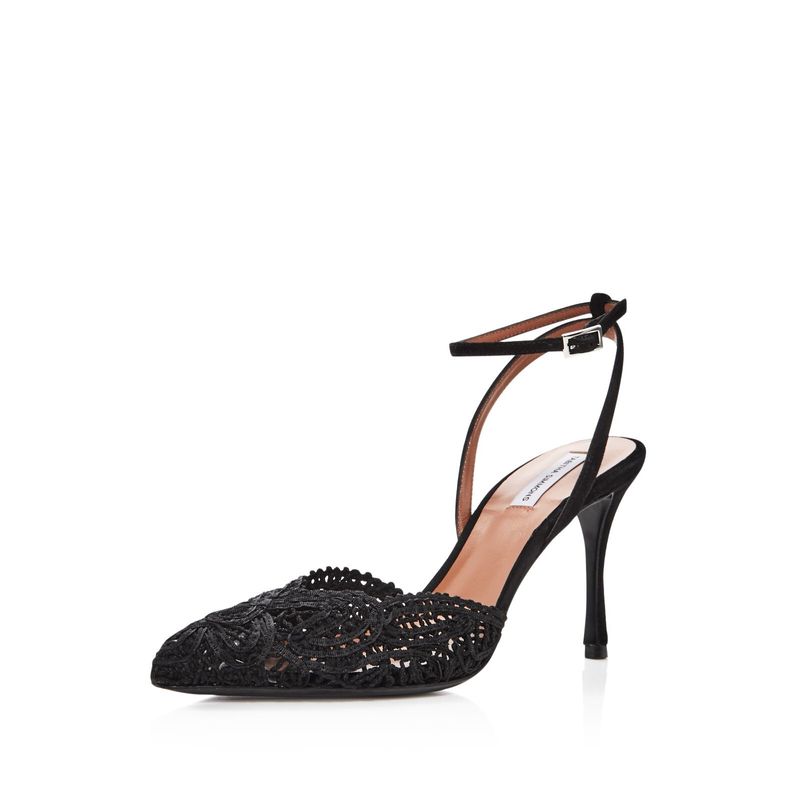 Tabitha Simmons Womens Black Sen Floret Pointed Toe Stiletto Slingback 37.5